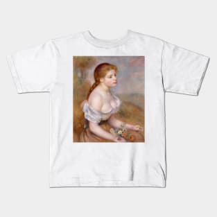 A Young Girl with Daisies by Auguste Renoir Kids T-Shirt